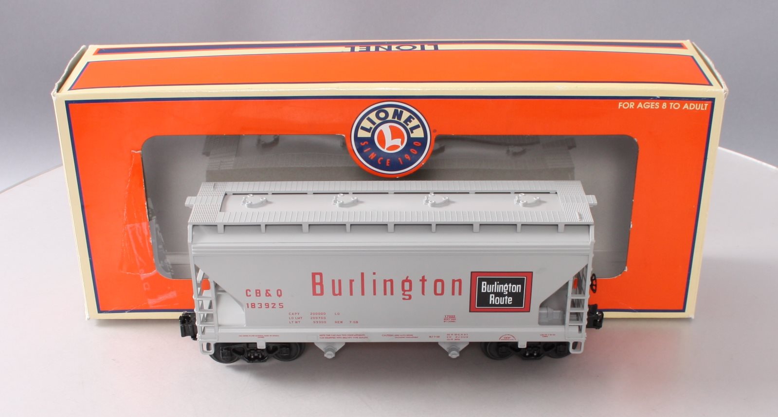 Lionel 6-17022 O Burlington Two-Bay ACF Hopper Car #183925