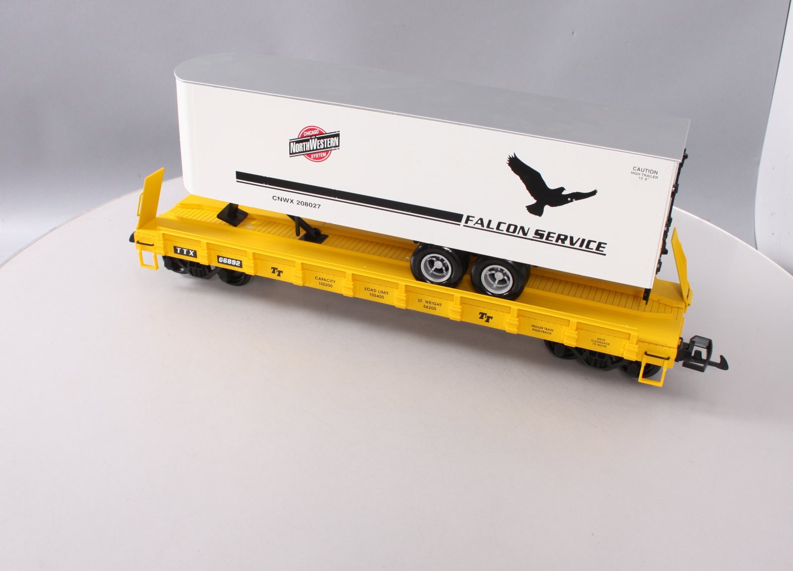 USA Trains R17041 G C&NW Falcon Service Piggyback Flatcar with Trailer