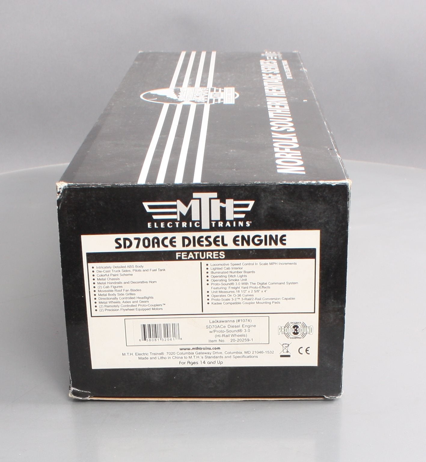 MTH 20-20259-1 O Lackawanna SD70ACe Diesel Engine w/PS3 #1074 (Hi-Rail Wheels)
