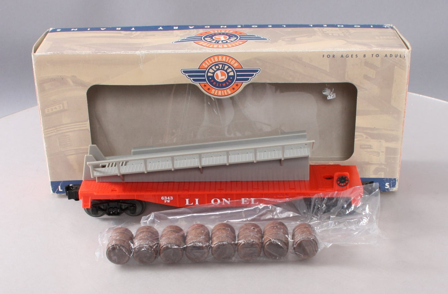 Lionel 6-19450 O Gauge PWC Barrel Ramp Car #6343
