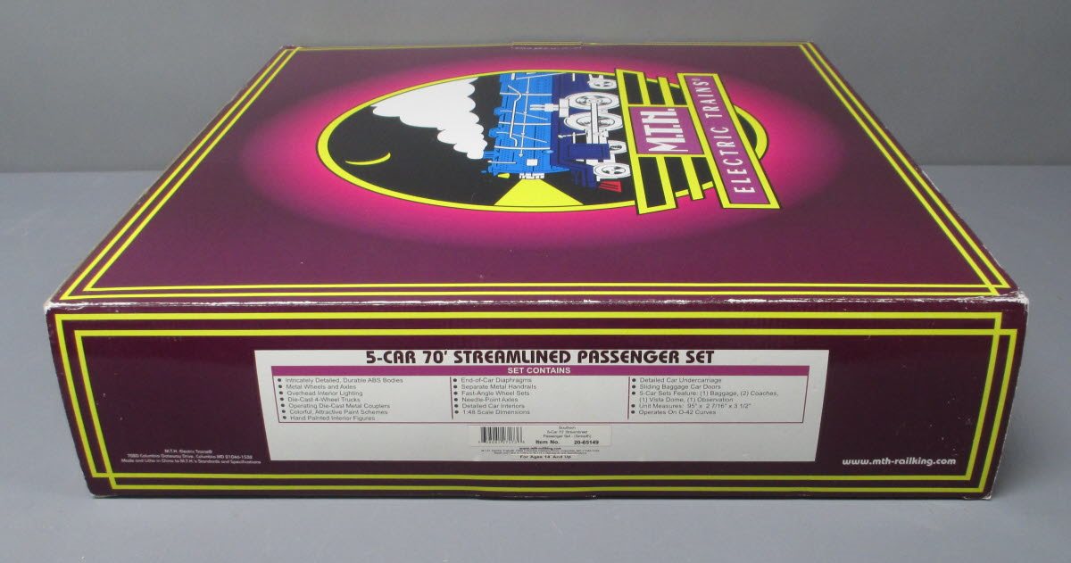MTH 20-65149 O Southern 70' Streamlined ABS Smooth Passenger Set (Set of 5)