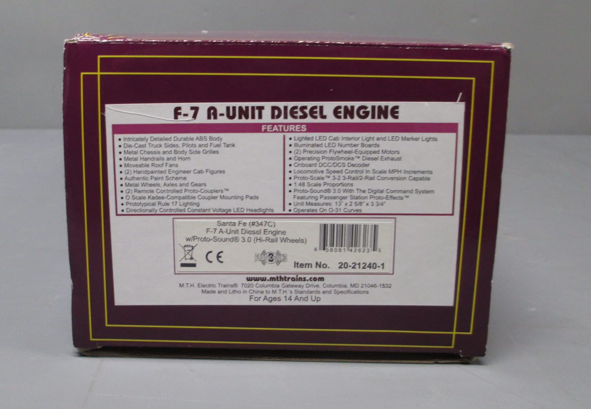 MTH 20-21240-1 Santa Fe F-7 A Unit Diesel Engine Proto-Sound 3.0 #347C