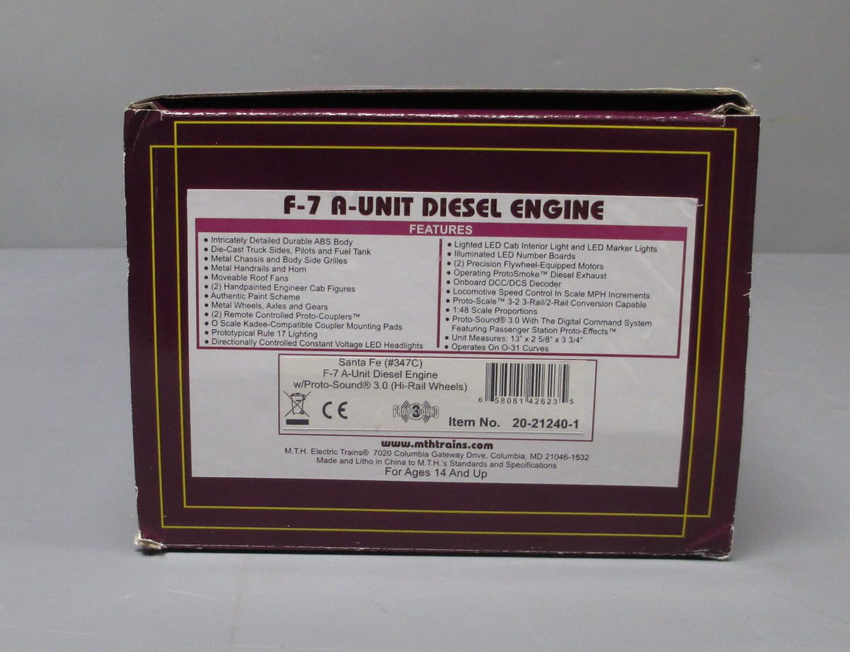 MTH 20-21240-1 Santa Fe F-7 A Unit Diesel Engine Proto-Sound 3.0 #347C
