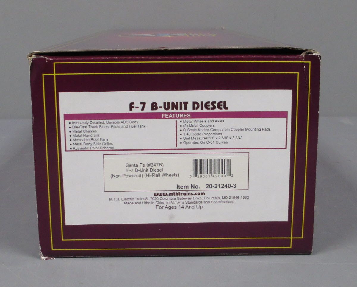 MTH 20-21240-3 Santa Fe F-7 B-Unit Non-Powered Diesel Engine #347B