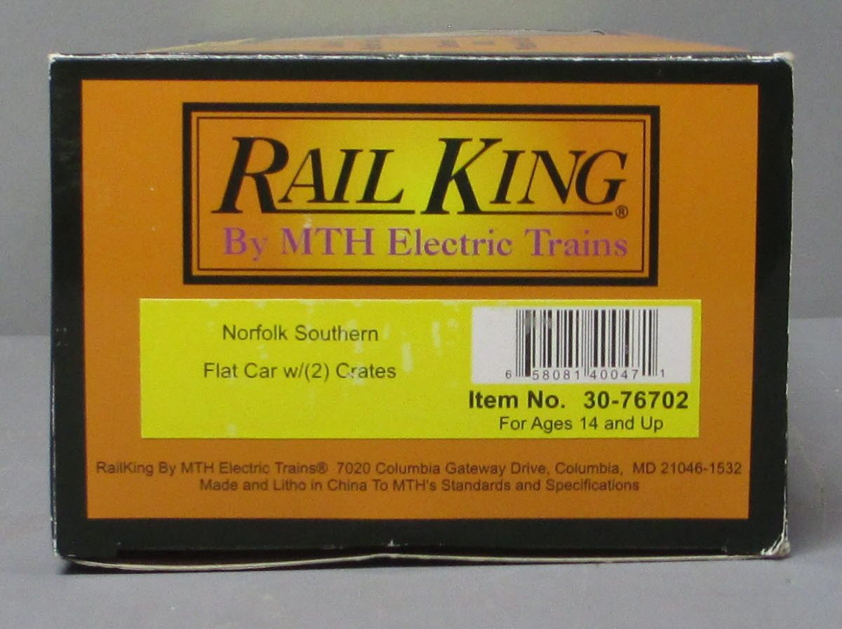 MTH 30-76702 O Norfolk Southern Flat Car with 2 Crates #603010