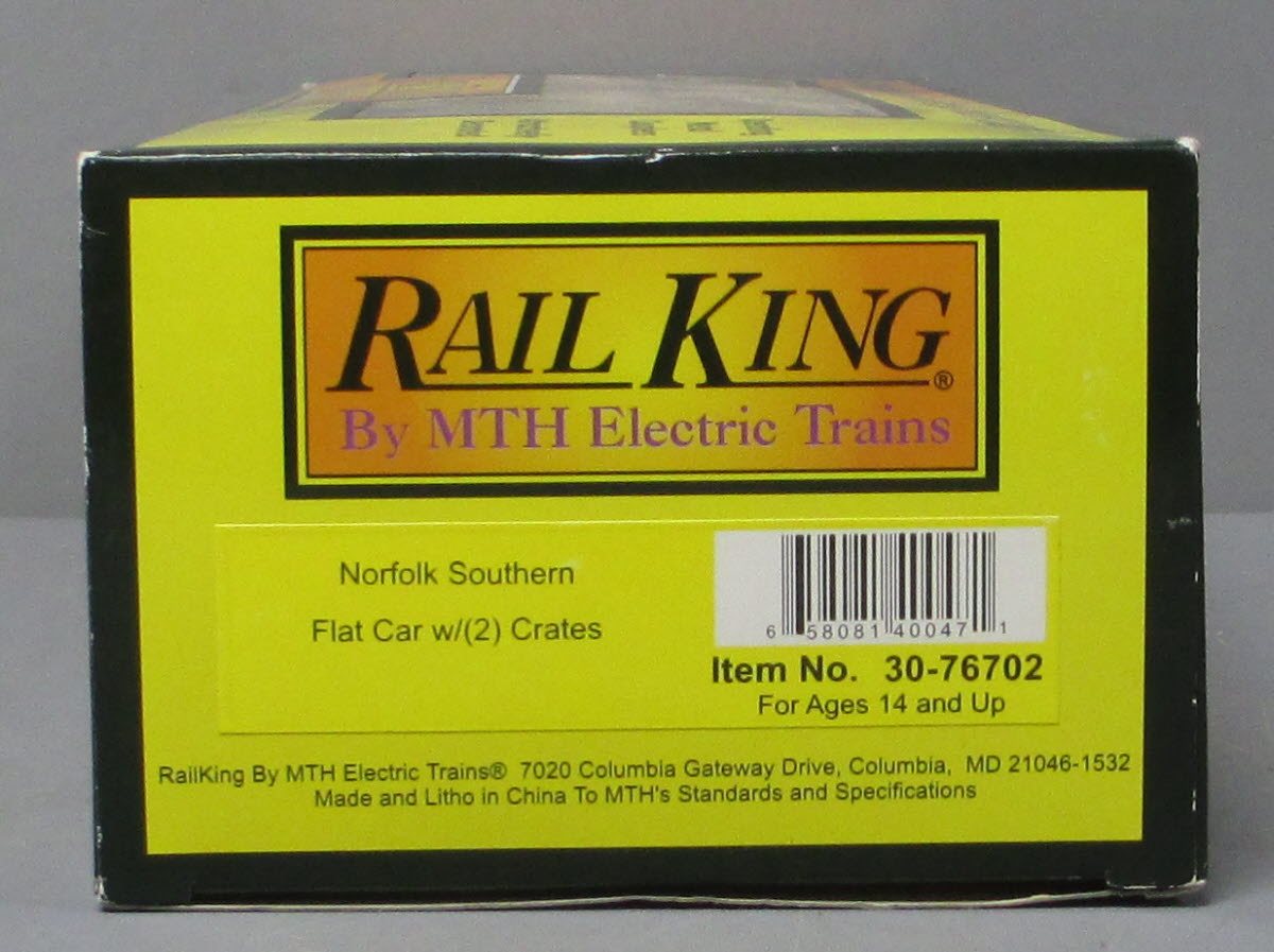 MTH 30-76702 O Norfolk Southern Flat Car with 2 Crates #603010
