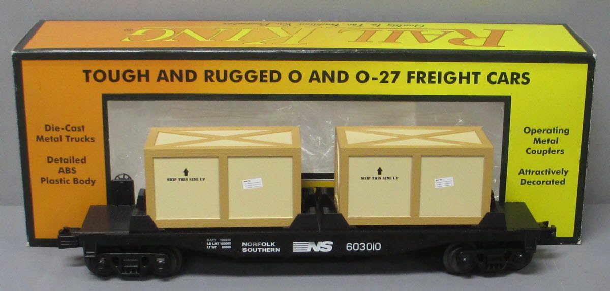 MTH 30-76702 O Norfolk Southern Flat Car with 2 Crates #603010
