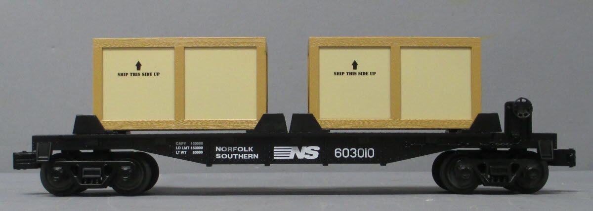 MTH 30-76702 O Norfolk Southern Flat Car with 2 Crates #603010
