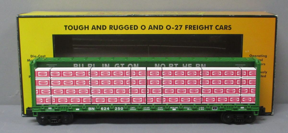 MTH 30-76748 O-27 Burlington Northern Center I-Beam Flat Car #624250