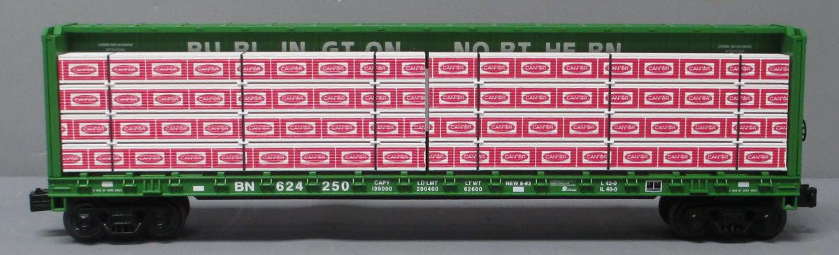 MTH 30-76748 O-27 Burlington Northern Center I-Beam Flat Car #624250