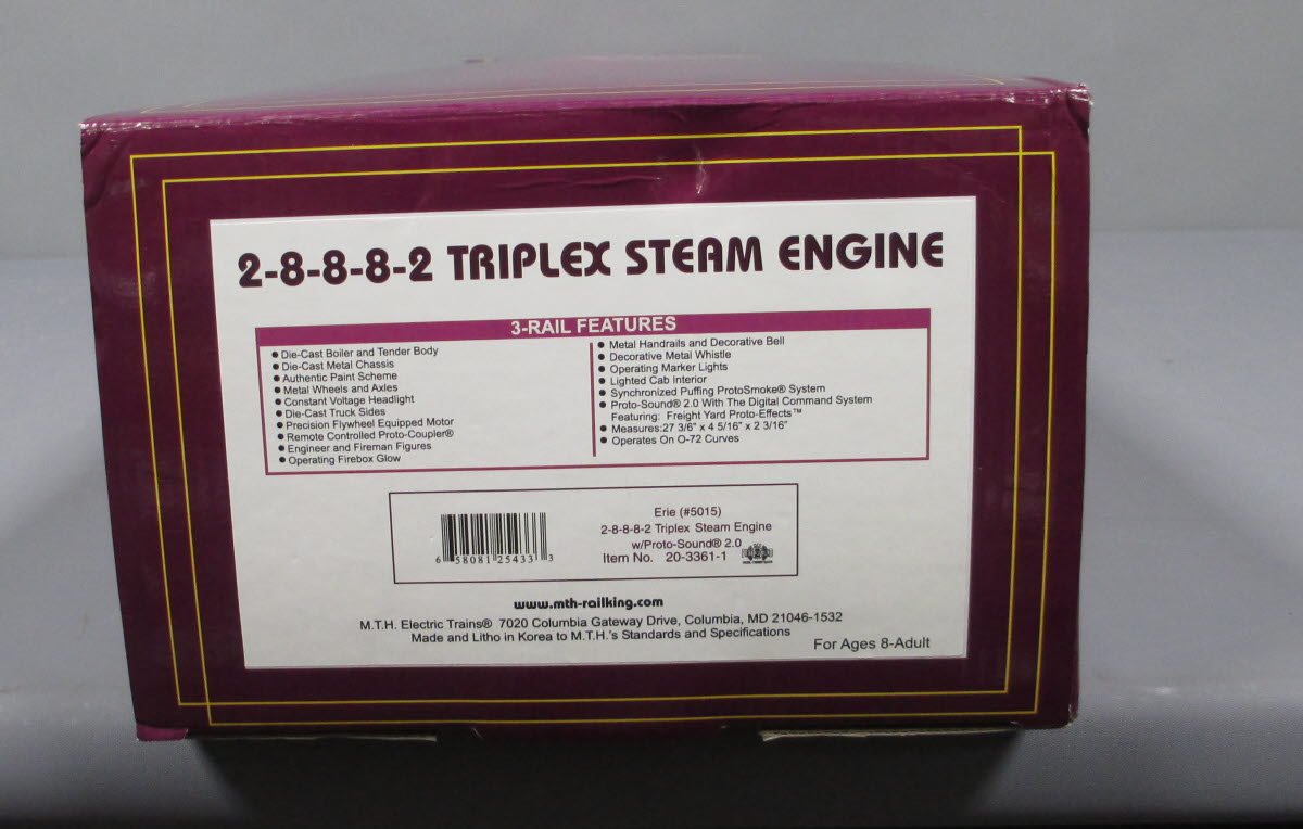 MTH 20-3361-1 Erie 2-8-8-8-2 Triplex Steam Engine & Tender PS2 (Hi-Rail) #5015