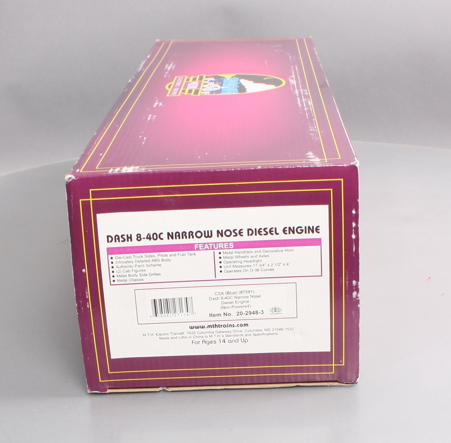 MTH 20-2948-3 CSX Dash-8 Narrow Nose Non-Powered Diesel Engine #7591