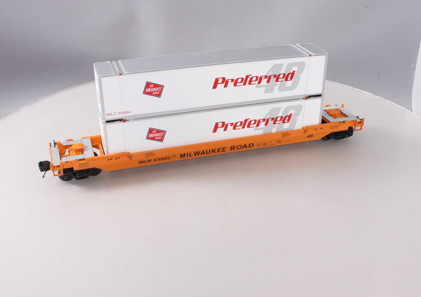 MTH 20-95117 O Milwuakee Road Husky Stack Car #570603
