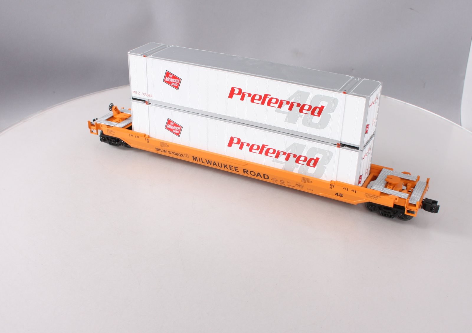 MTH 20-95117 O Milwuakee Road Husky Stack Car #570603