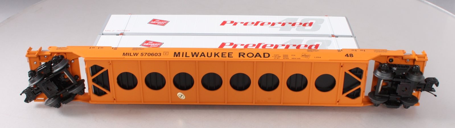 MTH 20-95117 O Milwuakee Road Husky Stack Car #570603