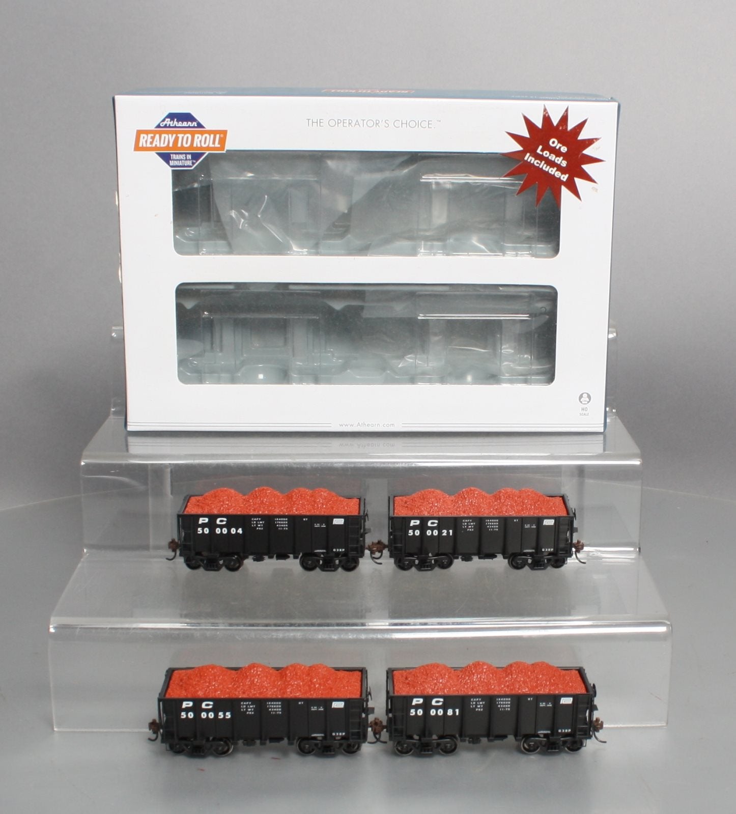 Athearn 97696 HO Penn Central 26' Low-Side Ore Car 4-Car Set - RTR
