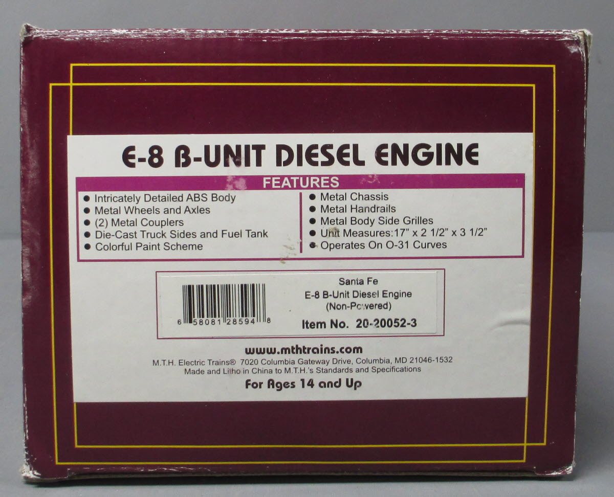 MTH 20-20052-3 Santa Fe E-8 B-Unit Non-Powered Diesel Engine #84A