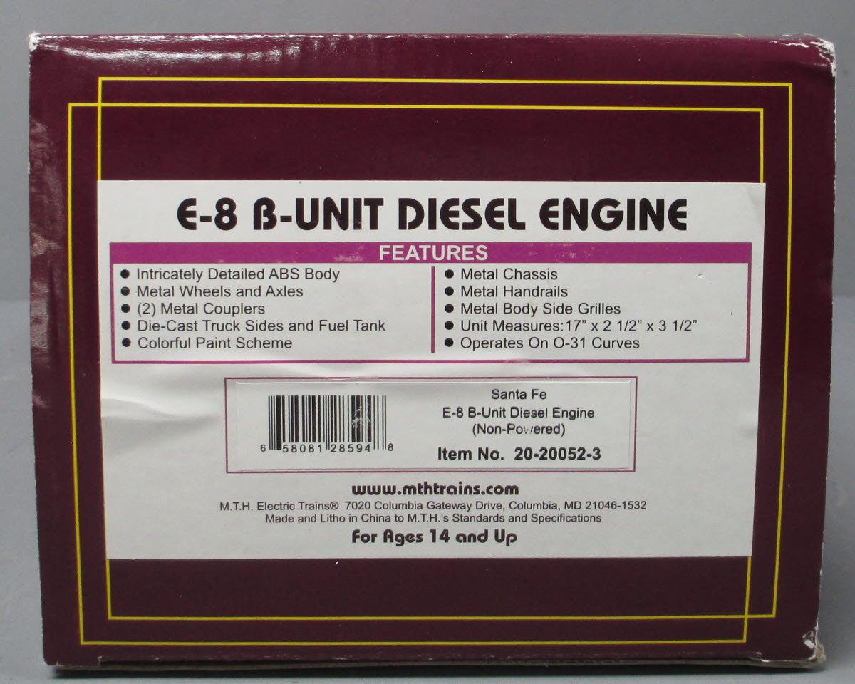 MTH 20-20052-3 Santa Fe E-8 B-Unit Non-Powered Diesel Engine #84A