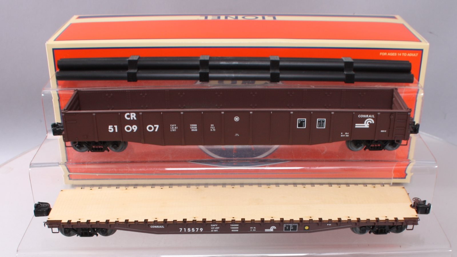 Lionel 6-82670 O Gauge Conrail PS-5 Gondola & PS4 Flatcar with Pipe Load