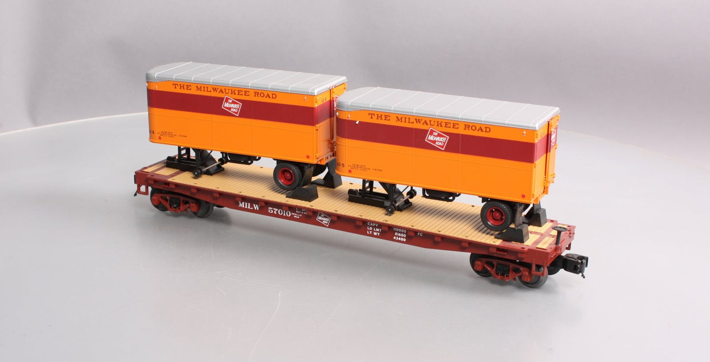 MTH 20-98697 Milwaukee Road Flat Car with 2 PUP Trailers #57010