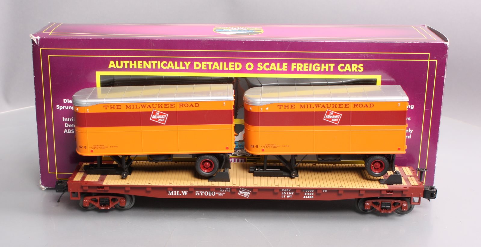 MTH 20-98697 Milwaukee Road Flat Car with 2 PUP Trailers #57010