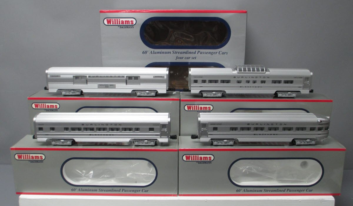 Williams 43052 O Burlington "Black Hawk"60 Ft. Streamline Passenger Car 4-Pack