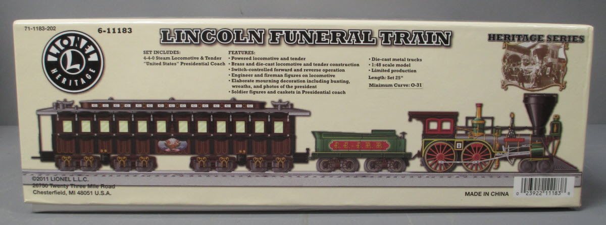 Lionel 6-11183 O Gauge Lincoln Funeral Train Steam Train Set