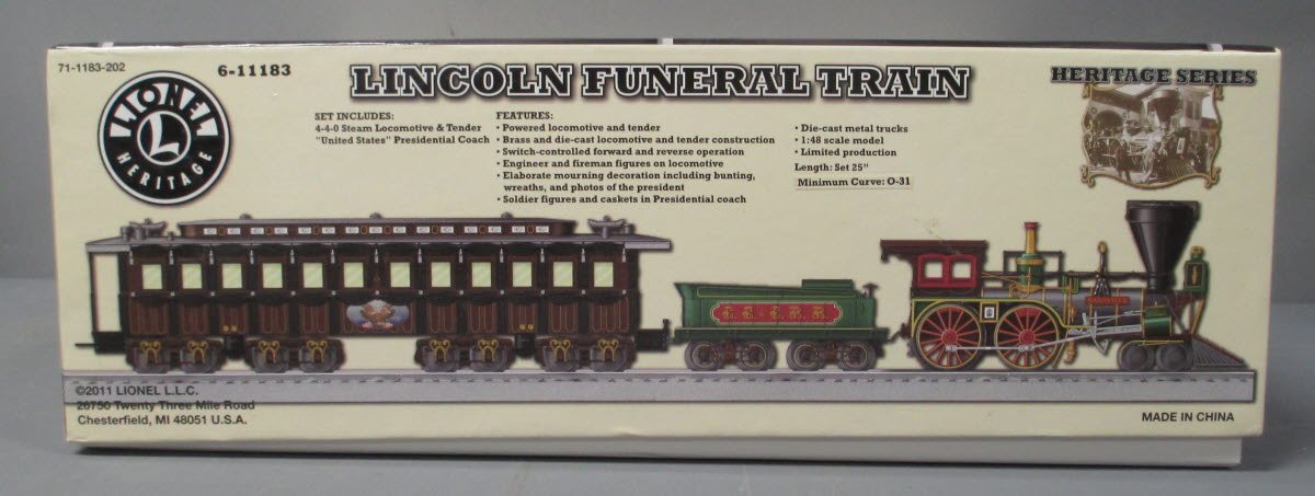 Lionel 6-11183 O Gauge Lincoln Funeral Train Steam Train Set