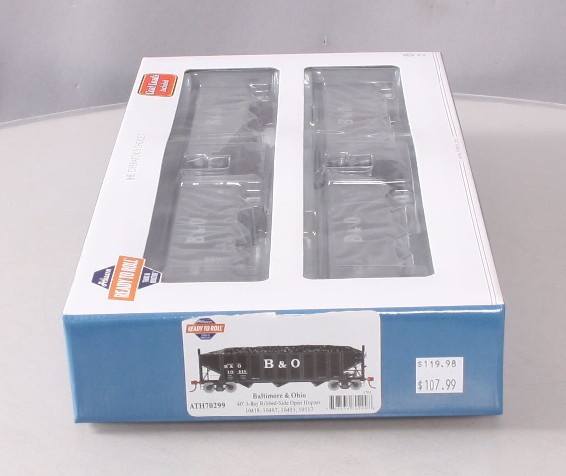 Athearn 70299 HO Baltimore & Ohio 40' 3-Bay Ribbed Hopper w/Load #2 (Set of 4)