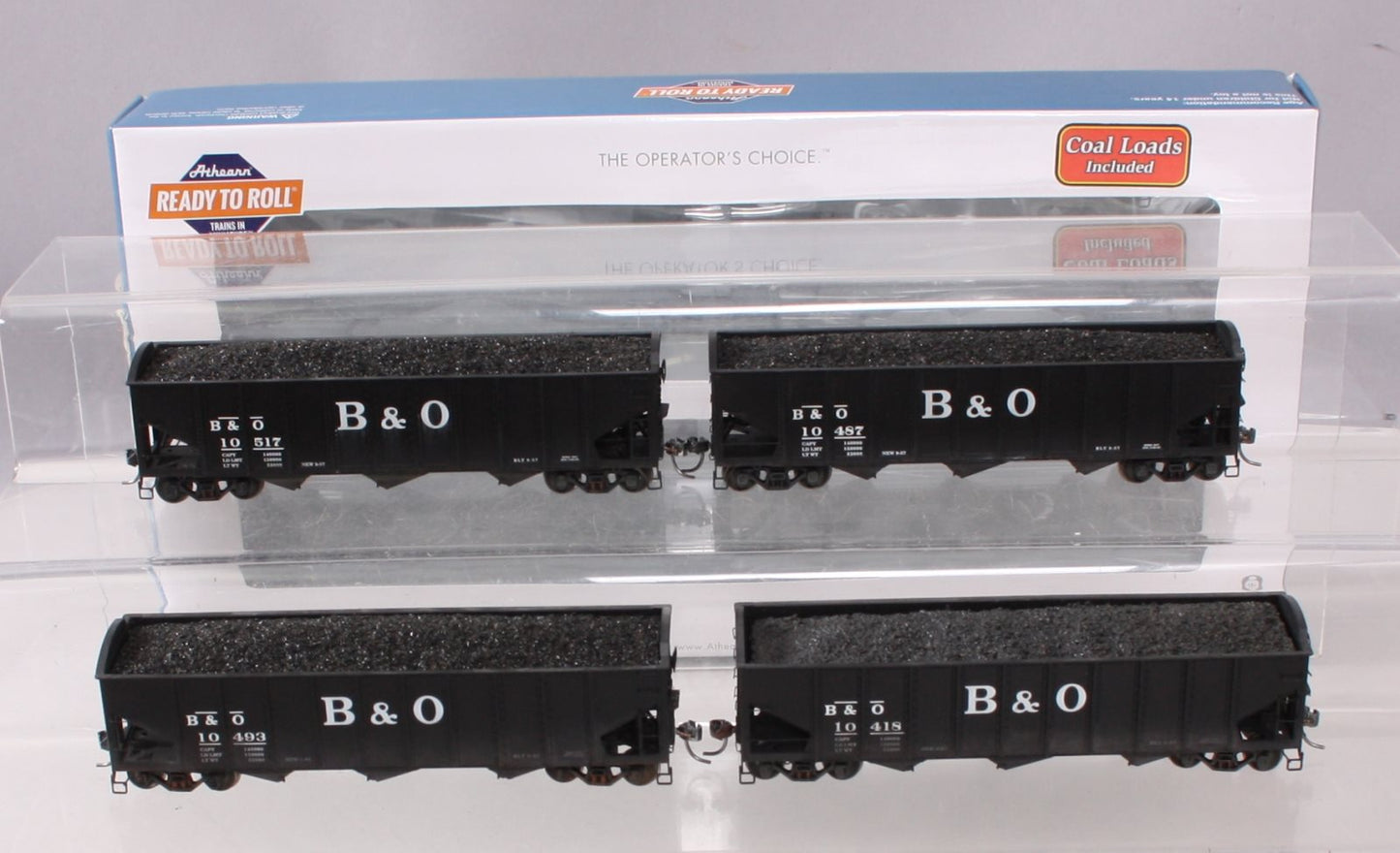 Athearn 70299 HO Baltimore & Ohio 40' 3-Bay Ribbed Hopper w/Load #2 (Set of 4)
