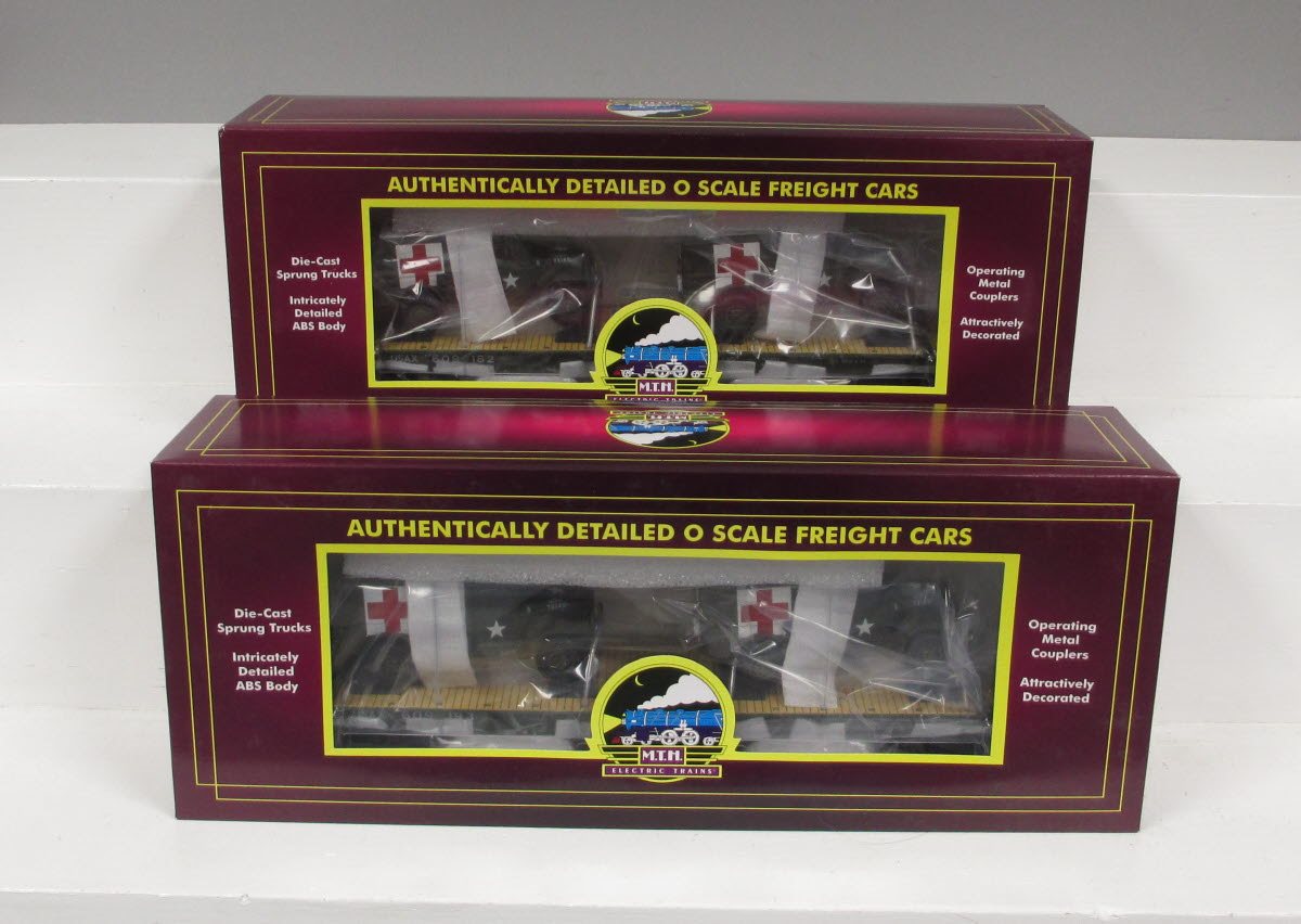 MTH 20-92149 O Gauge U.S Army Flat Car W/ Two Ambulances (Set of 4)