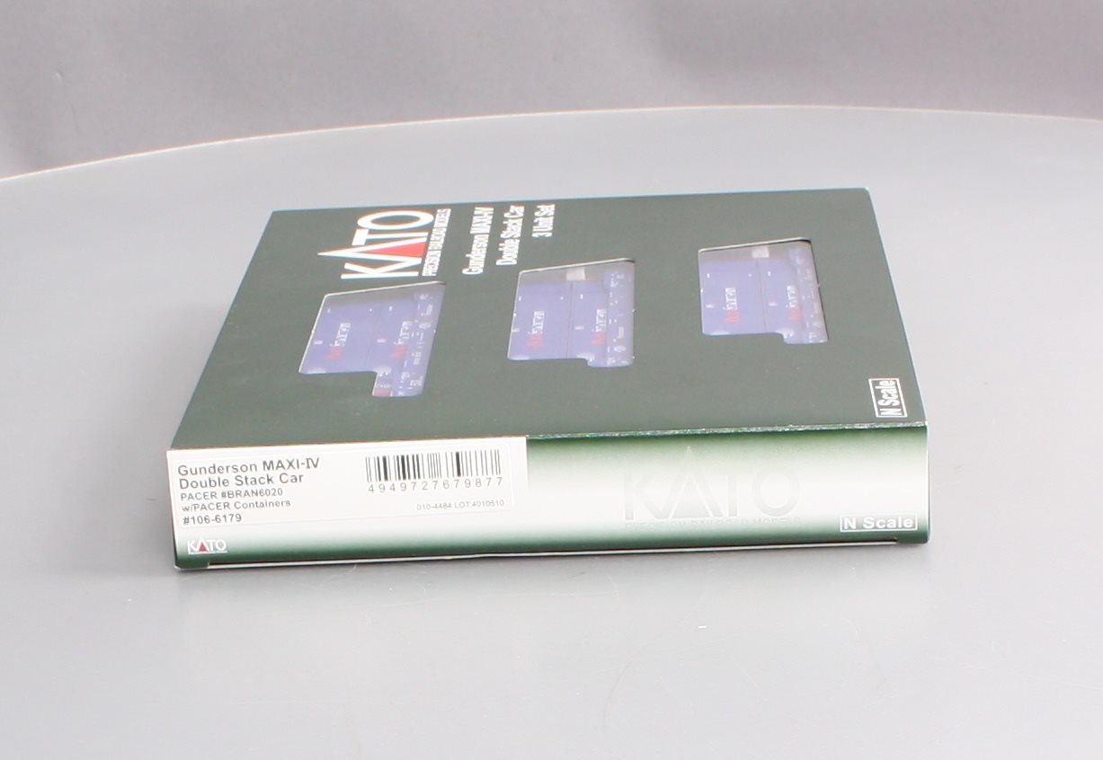 Kato 106-6179 N Pacer Stack Train Double Stack Car w/Pacer Containers (Set of 3)