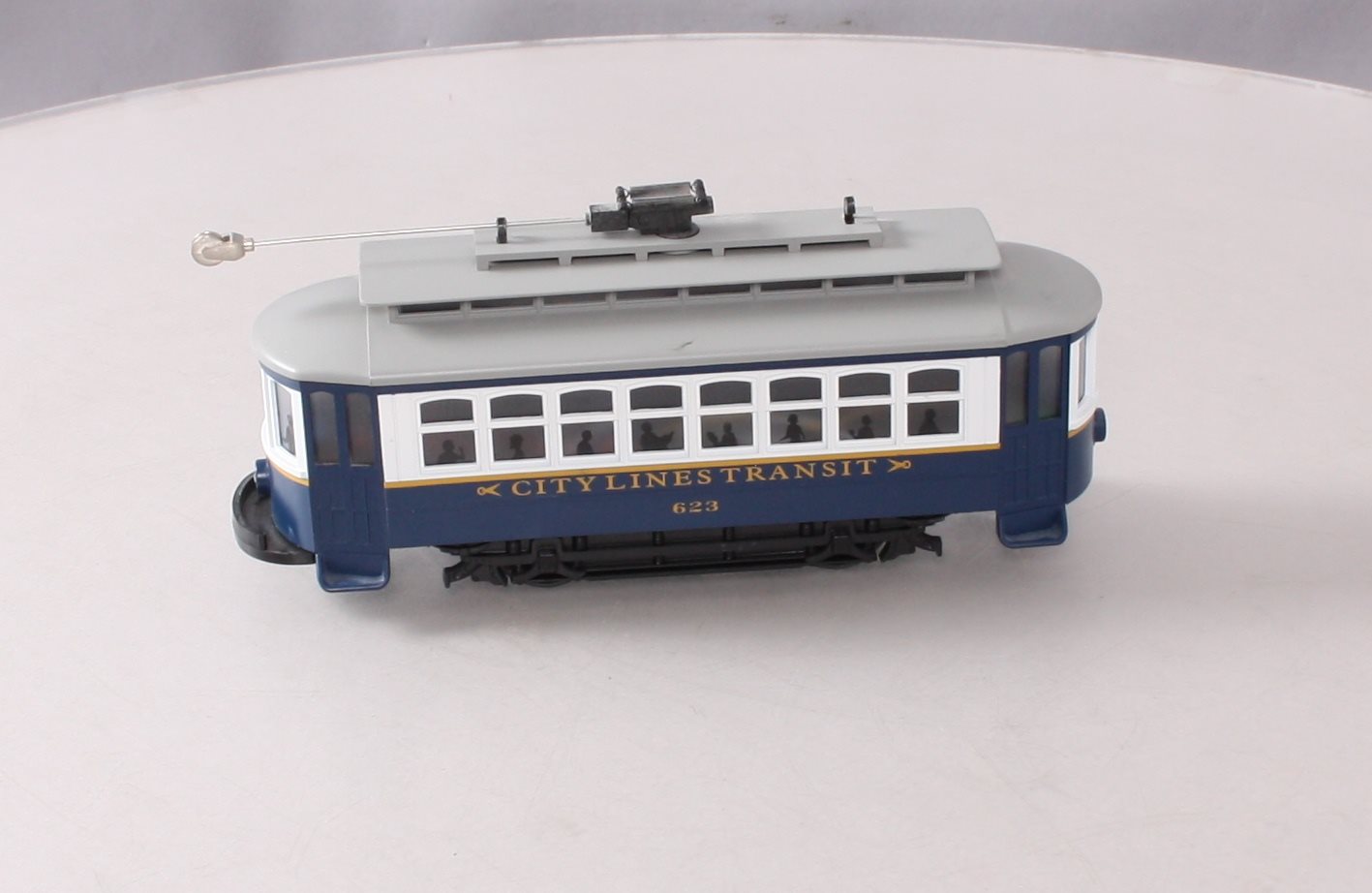 MTH 30-5176 City Lines RailKing Bump-n-Go Trolley Car #623