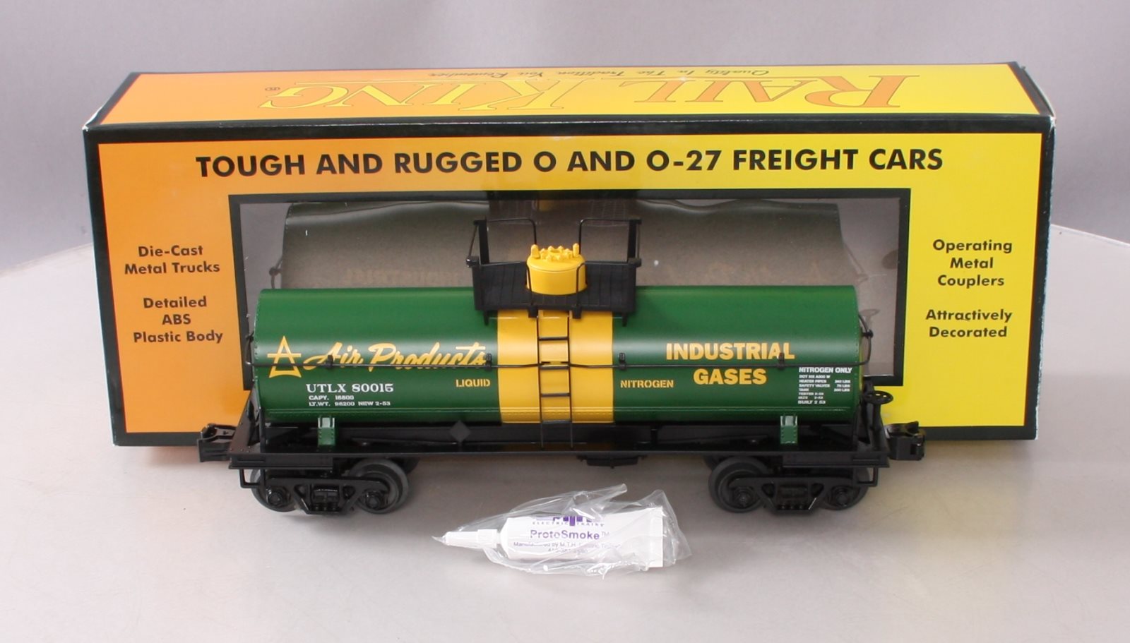 MTH 30-73432 O Gauge Air Products Smoking Tank Car #80015