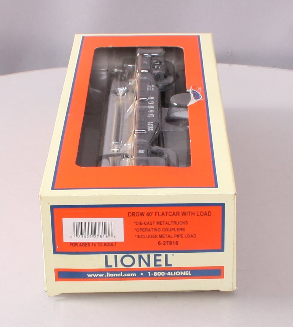 Lionel 6-27816 O Gauge D&RGW 40' Flatcar with Pipes