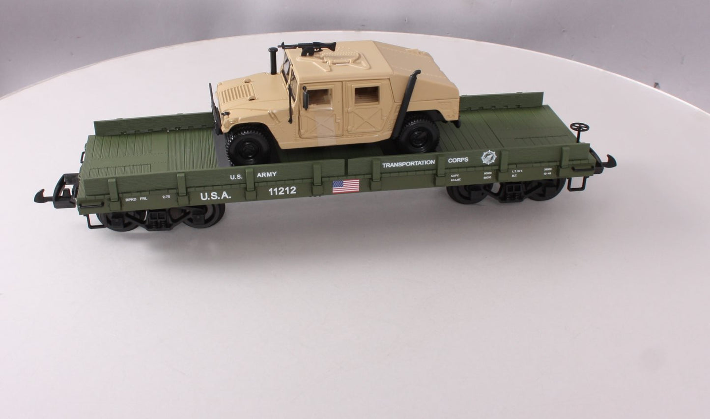 Piko 38764 G Scale USATC Humvee Transport Car w/Die-Cast Vehicle #11212