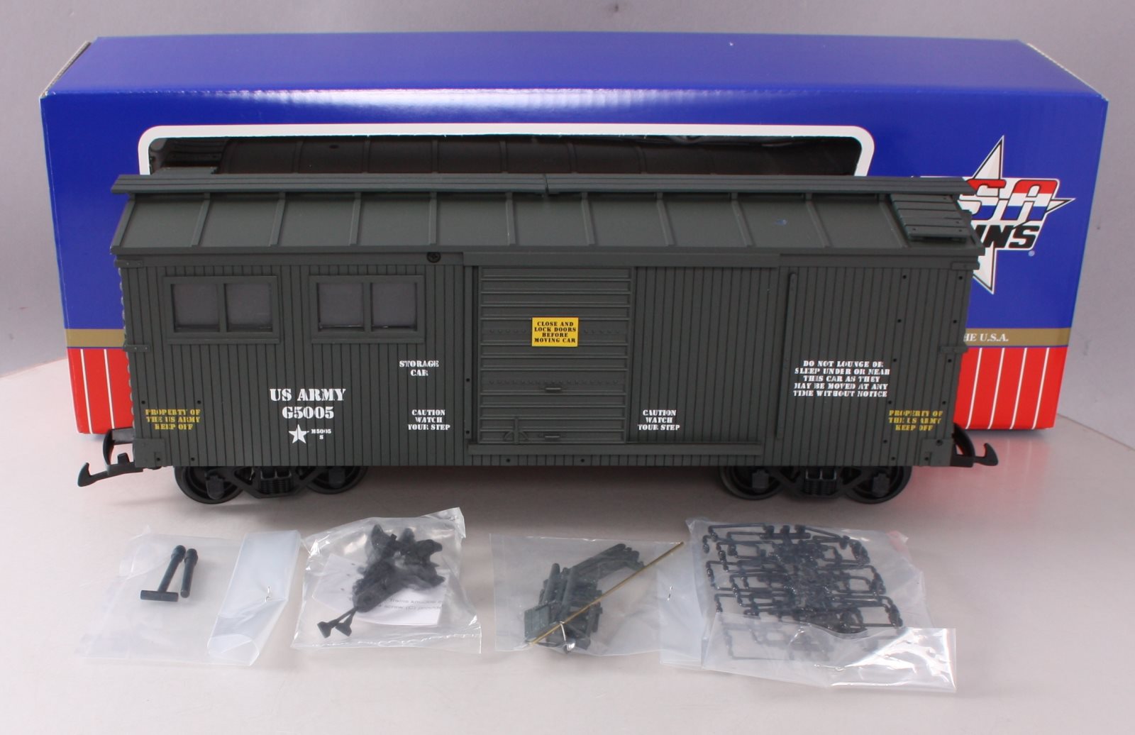 USA Trains R1859 G Scale U.S. Army Storage Car