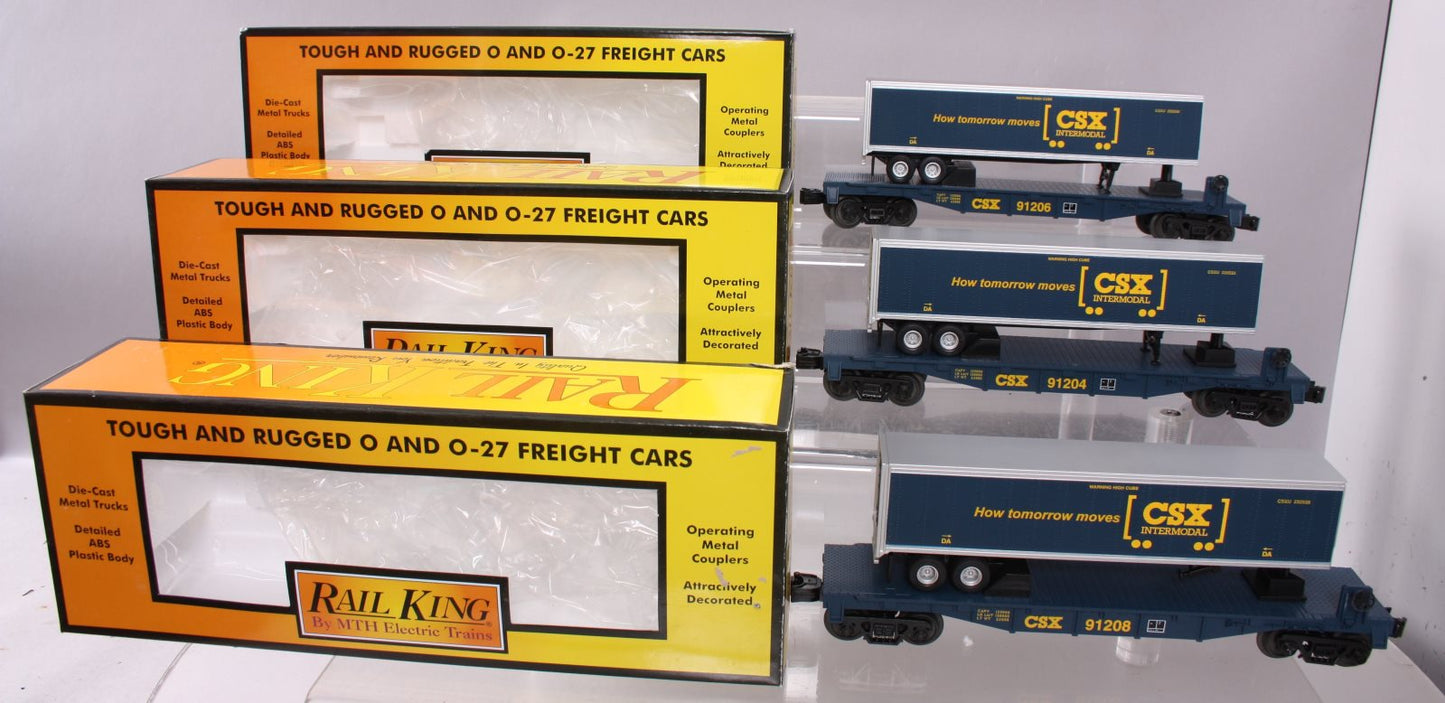 MTH 30-7075 O CSX Flatcars w/Trailers (3 Pack)