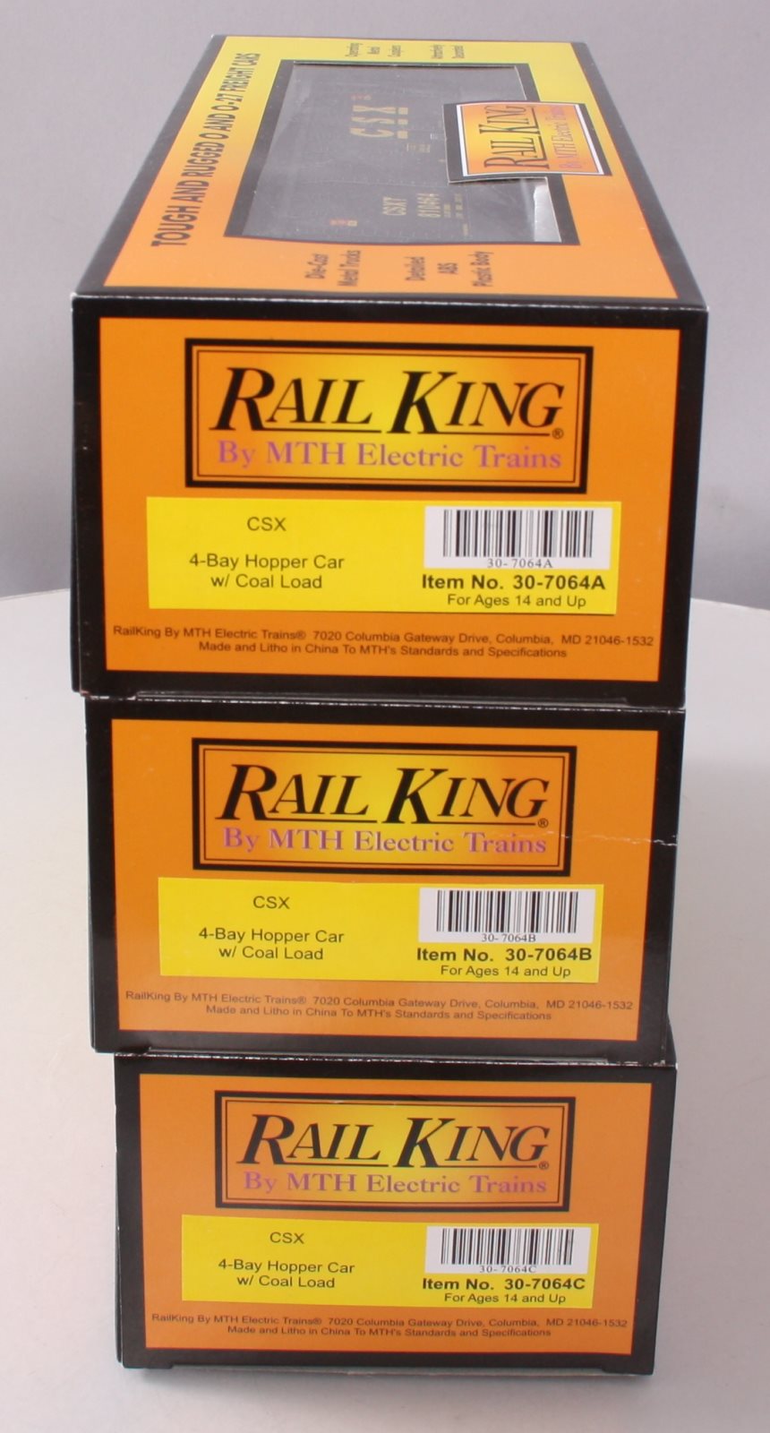 MTH 30-7064 O CSX RailKing 4-Bay Hopper Car Set (Set of 3)