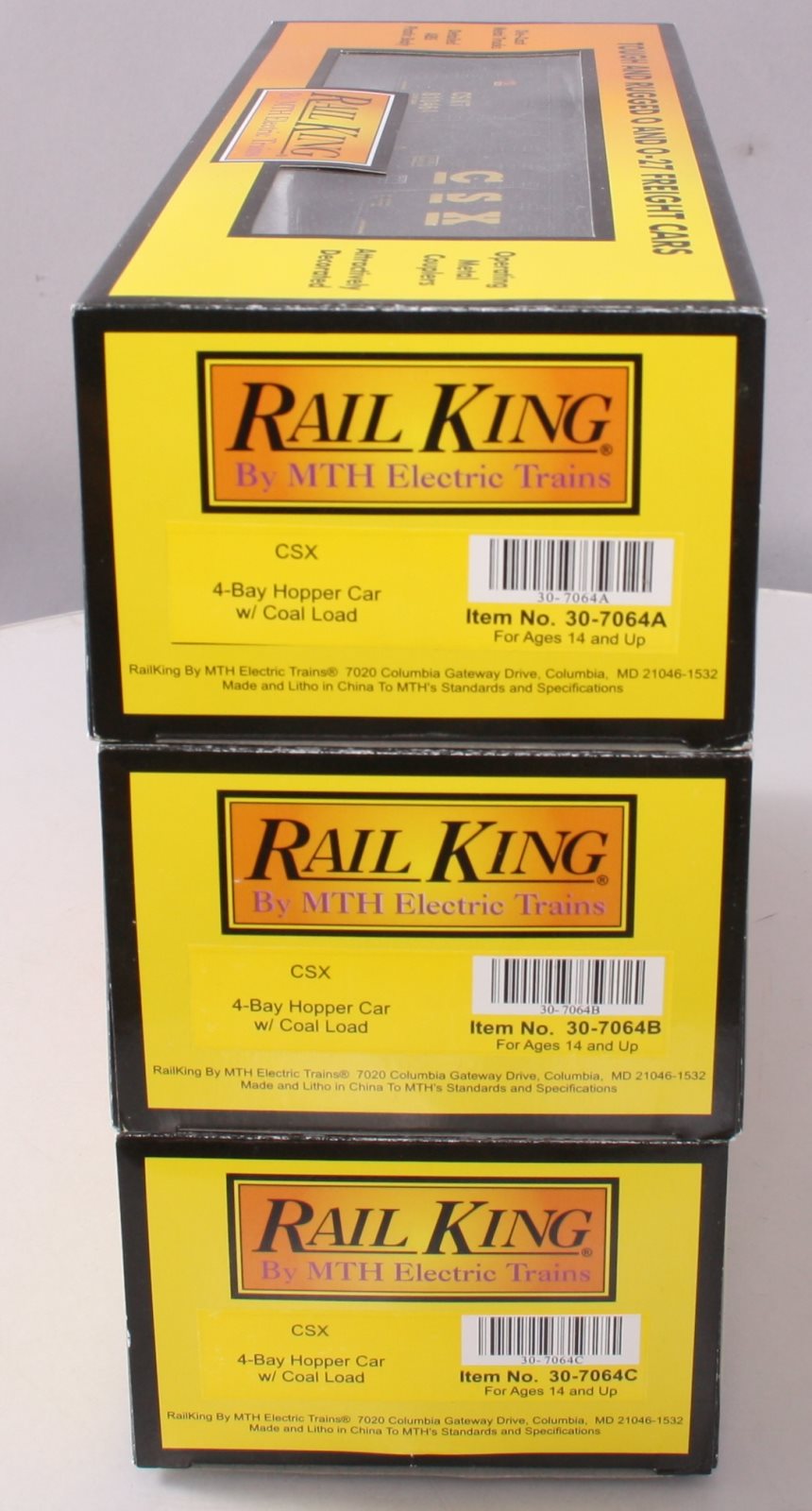 MTH 30-7064 O CSX RailKing 4-Bay Hopper Car Set (Set of 3)