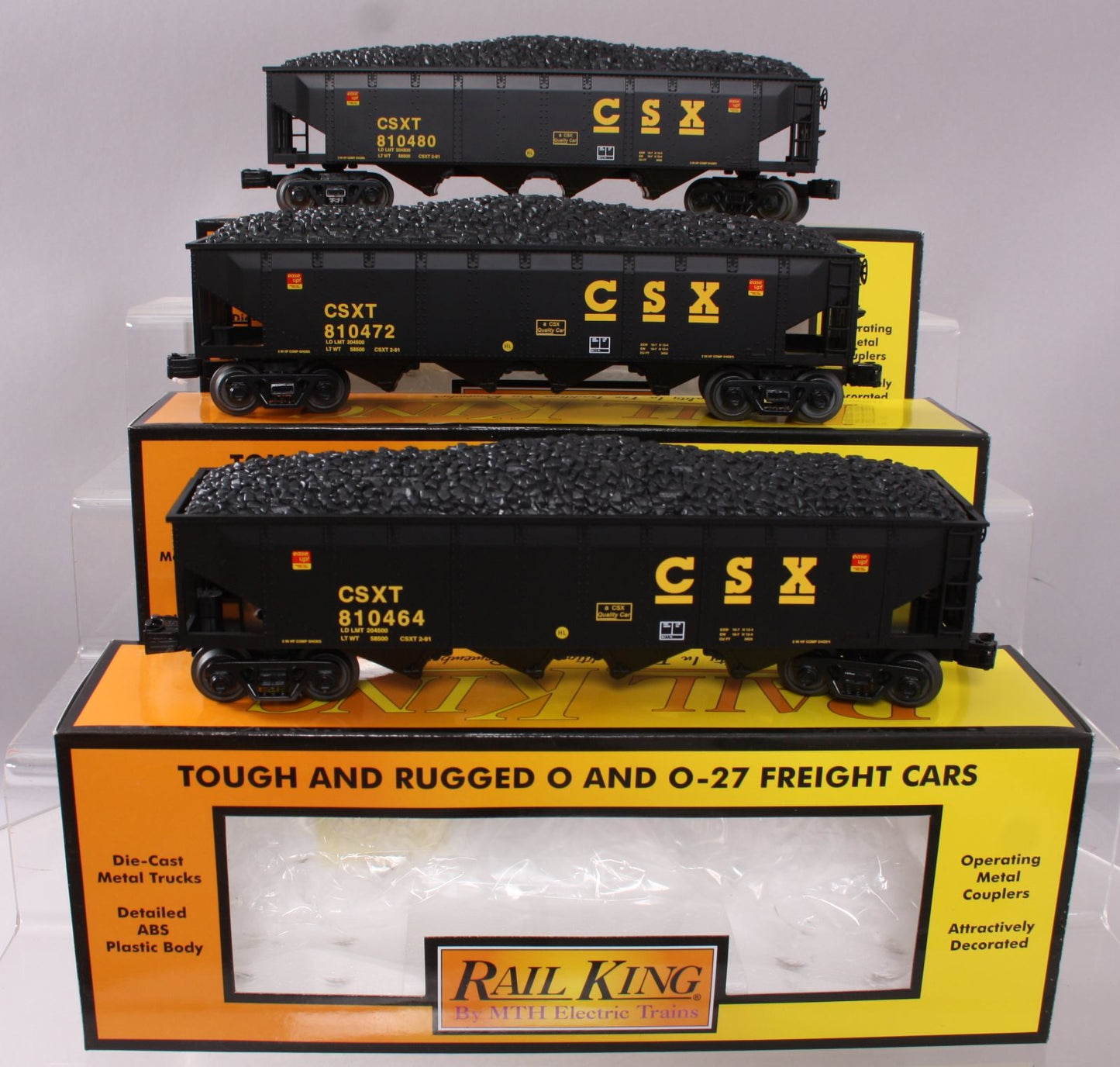 MTH 30-7064 O CSX RailKing 4-Bay Hopper Car Set (Set of 3)