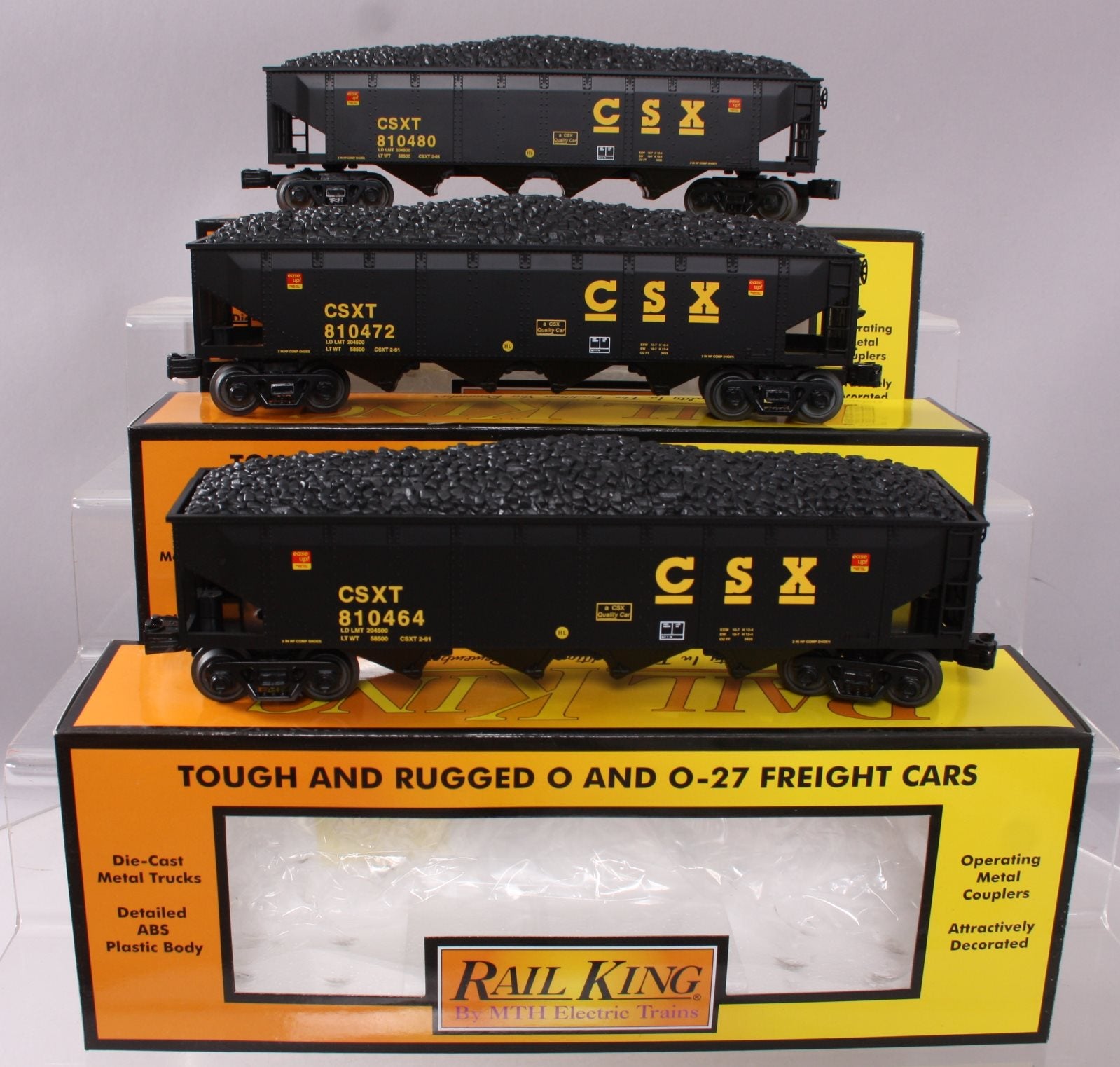 MTH 30-7064 O CSX RailKing 4-Bay Hopper Car Set (Set of 3)