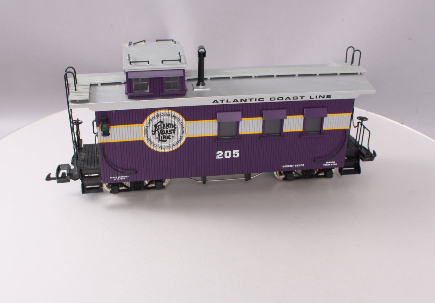 USA Trains R12015 G Atlantic Coast Line Wood Side Caboose #205 (Metal Wheels)
