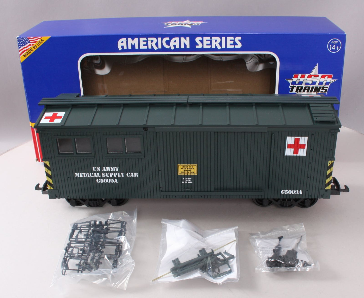 USA Trains R1899 G Scale U.S Army Medical Storage Car (Green)