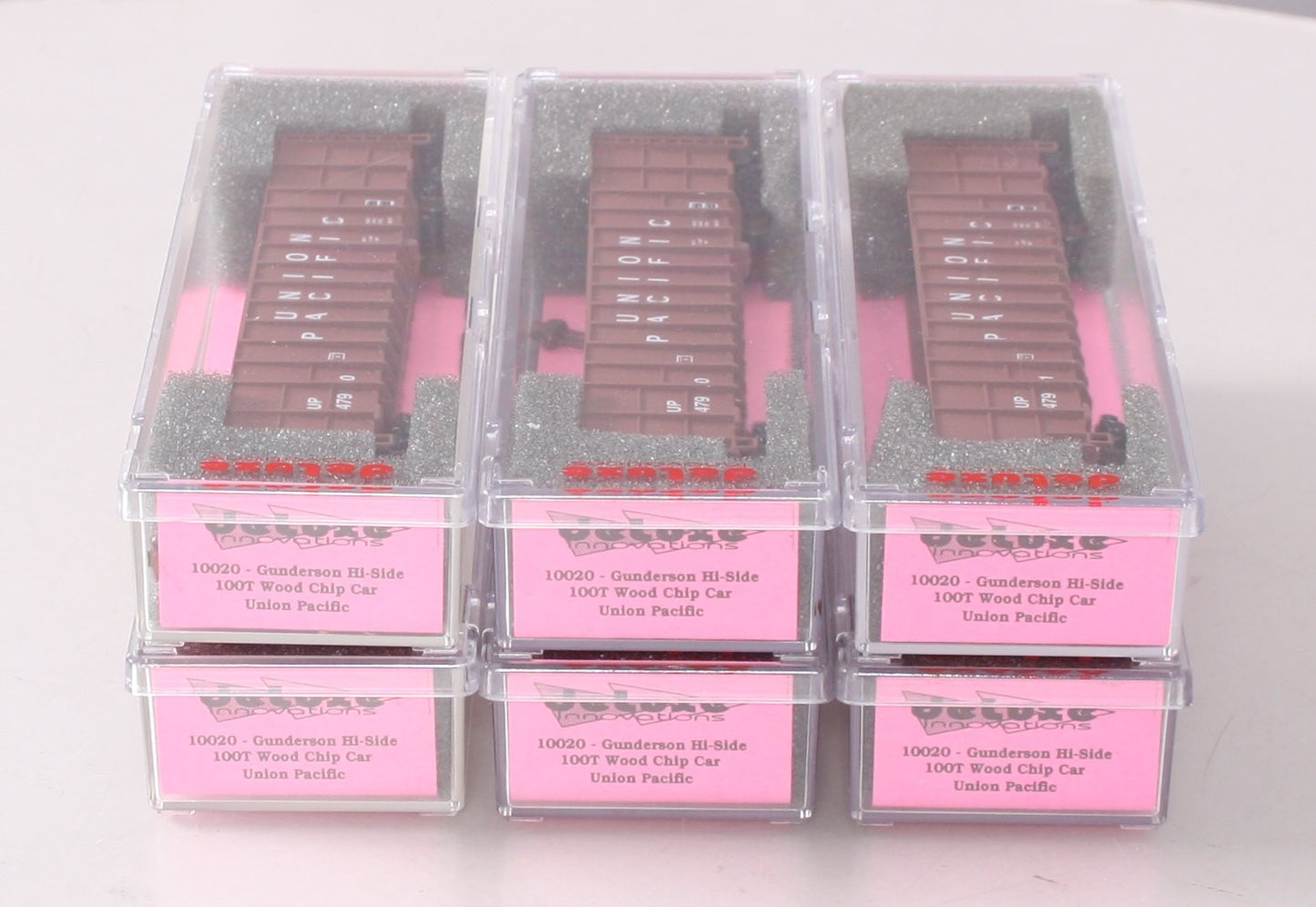 Deluxe Innovations 10020 N Union Pacific Hi-Side100T Wood Chip Car (Set of 6)