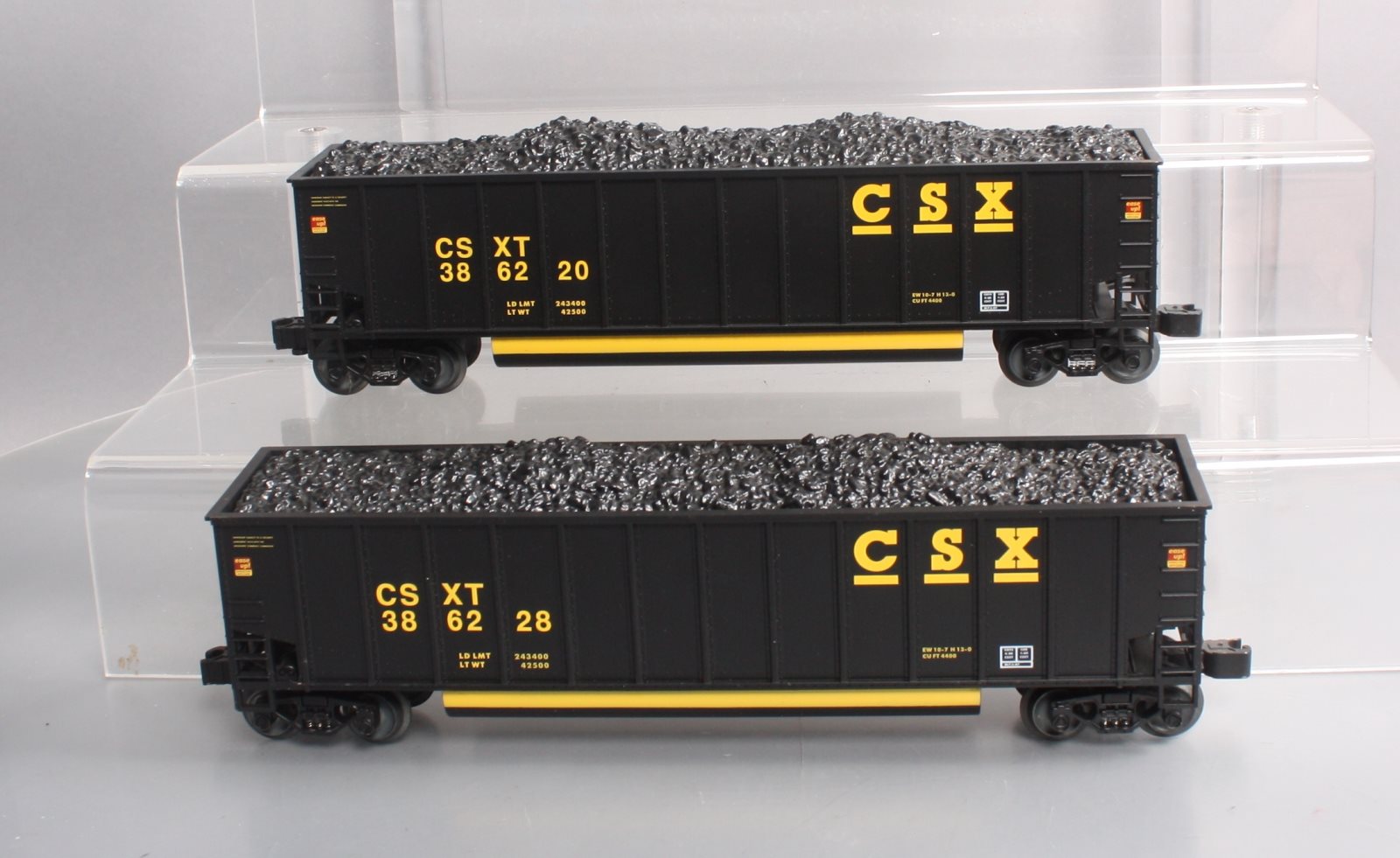 Lionel 6-19380 O Gauge CSX Bathtub Coal Gondola Cars #386228, #386220 with Loads