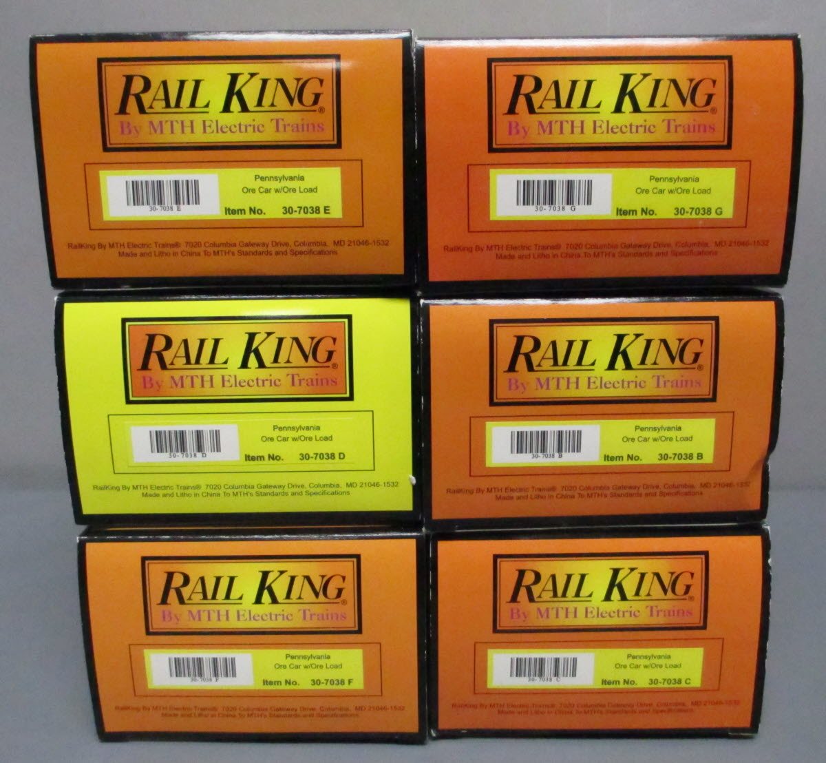 MTH 30-7038 O Pennsylvania RailKing Ore Car w/Ore Load (Set of 6)