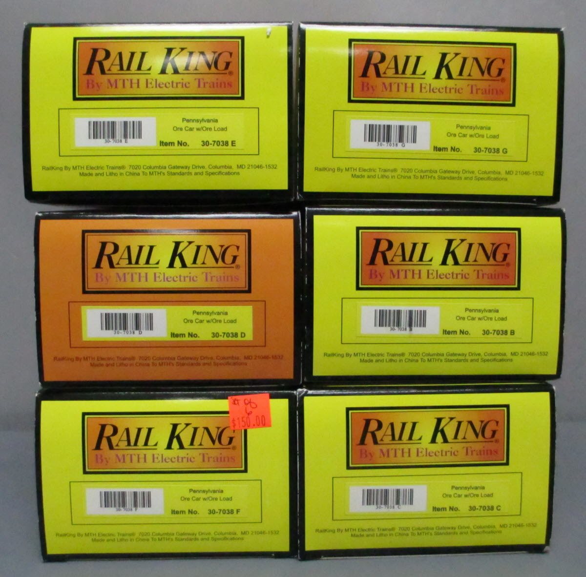 MTH 30-7038 O Pennsylvania RailKing Ore Car w/Ore Load (Set of 6)