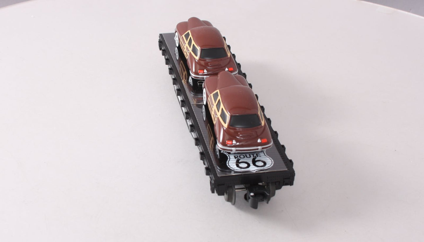 Lionel 6-17558 O Gauge Route 66 Flatcar with Two Brown Sedans