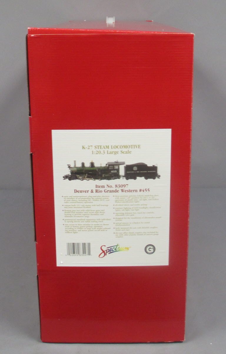 Bachmann 83097 1.20.3 Scale D&RGW K-27 Steam Locomotive & Tender #455